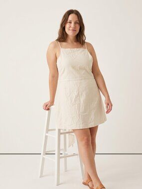 Banana Republic Cream Linen Cotton Square Neck Tie Back Mini Dress Sz 14